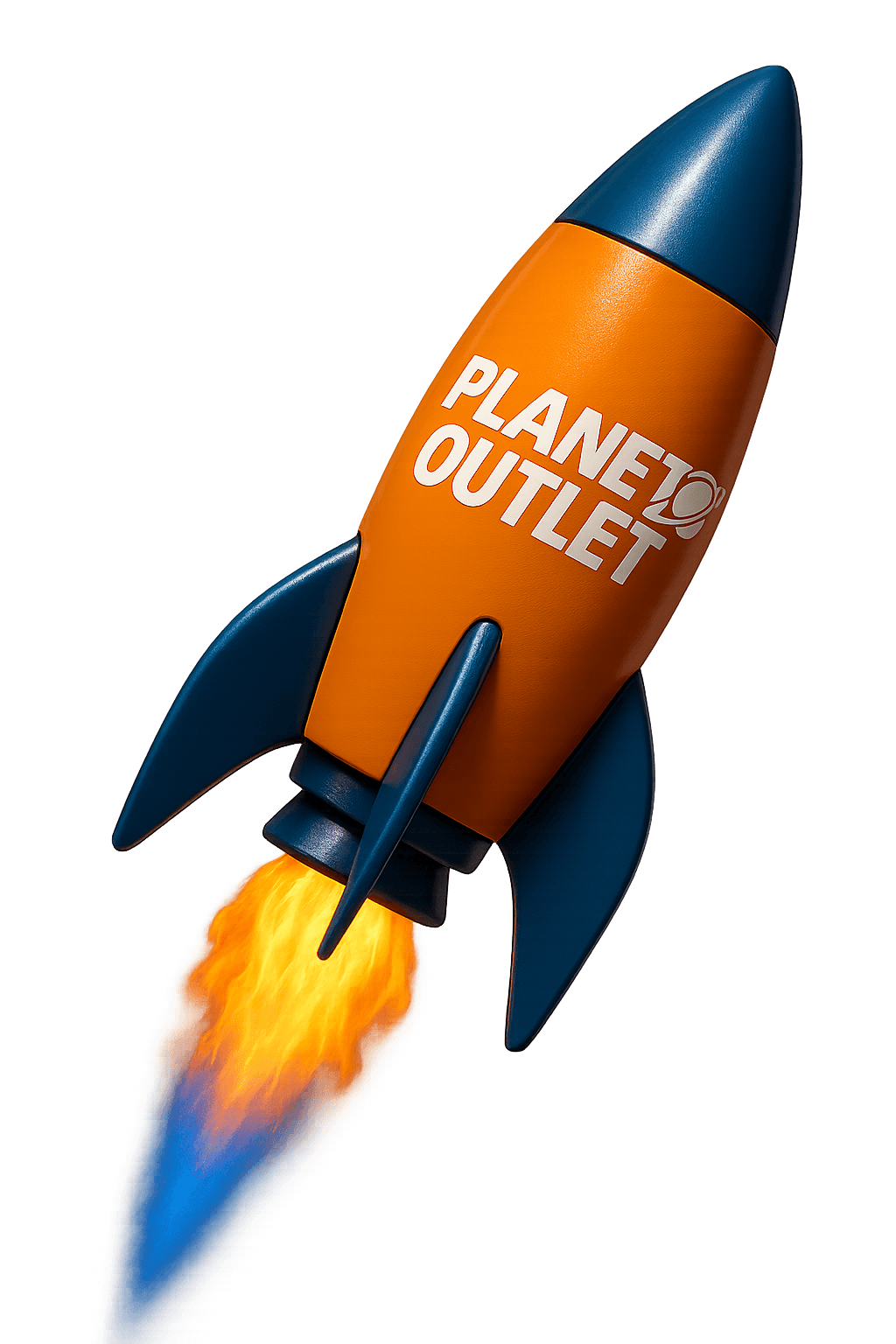 cohete saliendo del planeta tierra con el logo de planet outlet